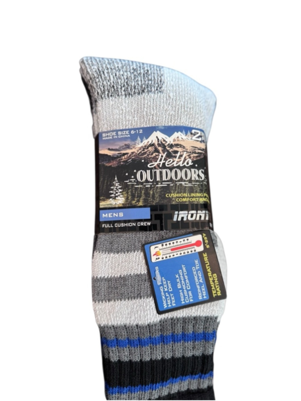 Men's IRONyte Casual Socks One Size Gray Black Striped 2 packs